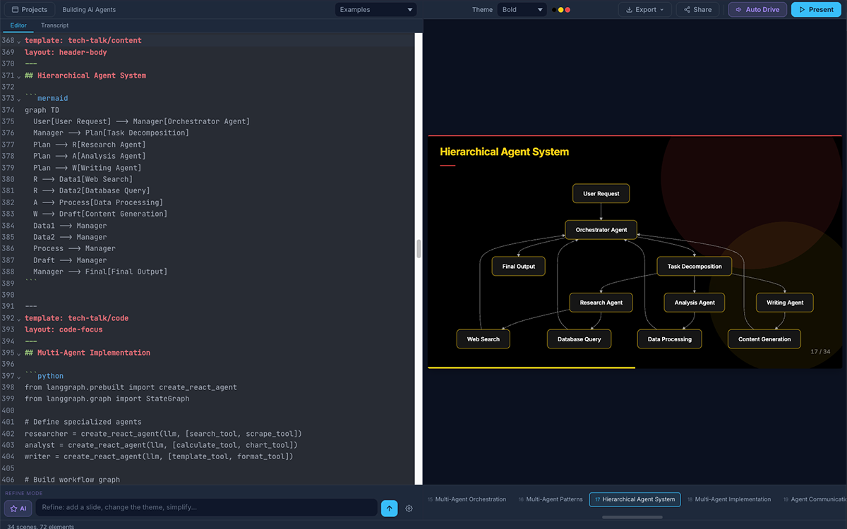 AI generates slides in the Studio IDE